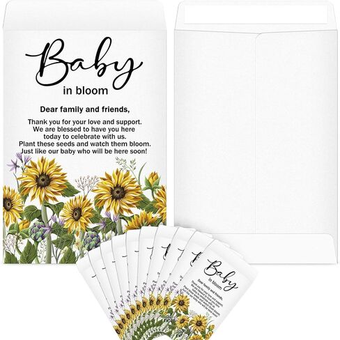 Fumete 100 Pcs Baby Shower Seed Packet Self Adhesive Envelopes Small Paper for Mini Kraft Packets Favors Baby in Bloom Organizer for Party, No Seeds(Sunflower) in Kuwait