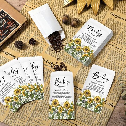 Fumete 100 Pcs Baby Shower Seed Packet Self Adhesive Envelopes Small Paper for Mini Kraft Packets Favors Baby in Bloom Organizer for Party, No Seeds(Sunflower) in Kuwait