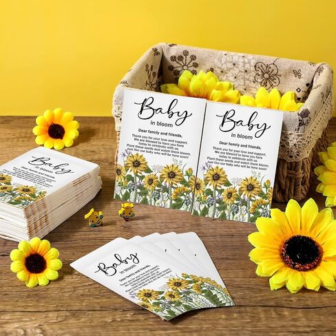 Fumete 100 Pcs Baby Shower Seed Packet Self Adhesive Envelopes Small Paper for Mini Kraft Packets Favors Baby in Bloom Organizer for Party, No Seeds(Sunflower) in Kuwait