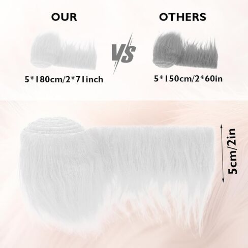 Shaggy Plush Faux Fur Fabric 2"x70"Fake Fur Fabric Black White Fur Decoration Faux Fur Ribbon Craft Fur for Gnomes Beard Hair Cosplay Decoration Crafts (Black) in Kuwait