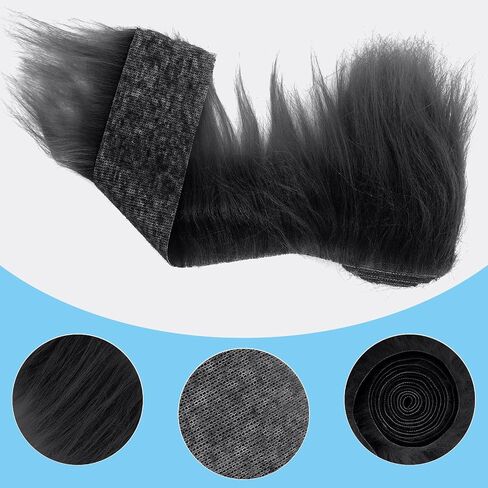 Shaggy Plush Faux Fur Fabric 2"x70"Fake Fur Fabric Black White Fur Decoration Faux Fur Ribbon Craft Fur for Gnomes Beard Hair Cosplay Decoration Crafts (Black) in Kuwait