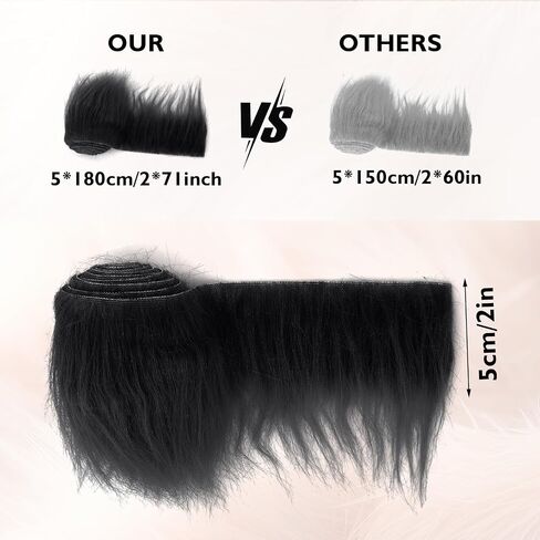 Shaggy Plush Faux Fur Fabric 2"x70"Fake Fur Fabric Black White Fur Decoration Faux Fur Ribbon Craft Fur for Gnomes Beard Hair Cosplay Decoration Crafts (Black) in Kuwait