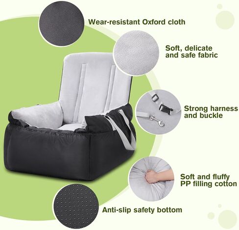 Pecute Dog Car Seat for Small Medium Dogs, Washable Pet Booster Seat with Clip-On Seat Belt, Detachable Travel Bed for Cars, Black in Saudi Arabia