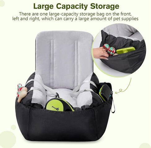 Pecute Dog Car Seat for Small Medium Dogs, Washable Pet Booster Seat with Clip-On Seat Belt, Detachable Travel Bed for Cars, Black in Saudi Arabia