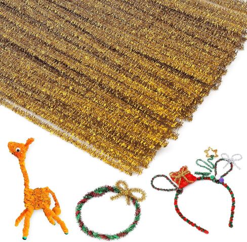 100Pieces Pipe Cleaners Chenille Stem, Glitter Gold Craft Pipe Cleaners,DIY Craft Fuzzy Sticks,Pipe Cleaners Bulk for Creative Handmade DIY Art Craft and Crafts Project Decoration Supplies in Kuwait