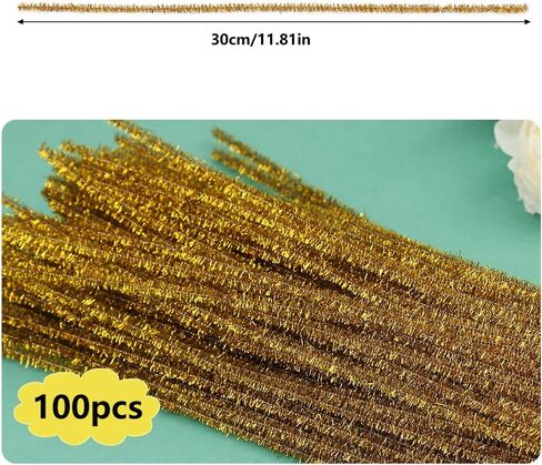 100Pieces Pipe Cleaners Chenille Stem, Glitter Gold Craft Pipe Cleaners,DIY Craft Fuzzy Sticks,Pipe Cleaners Bulk for Creative Handmade DIY Art Craft and Crafts Project Decoration Supplies in Kuwait