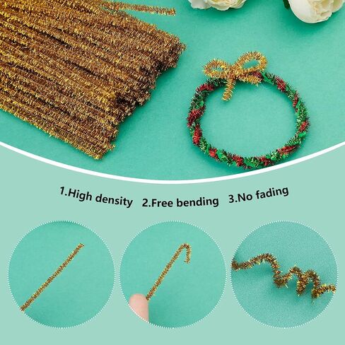 100Pieces Pipe Cleaners Chenille Stem, Glitter Gold Craft Pipe Cleaners,DIY Craft Fuzzy Sticks,Pipe Cleaners Bulk for Creative Handmade DIY Art Craft and Crafts Project Decoration Supplies in Kuwait