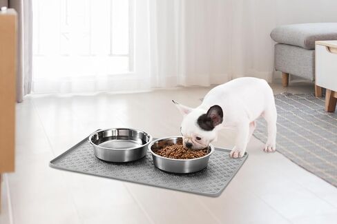 2 Packs Stainless Steel Metal Dog/Cat Bowl & Waterproof Pet Feeding Silicone Mats with High Lips,Rubber Base Anti Slip Heavy-Duty Bowl,mats for Controlling Water and Food Spills to Protect The Floor. in Saudi Arabia
