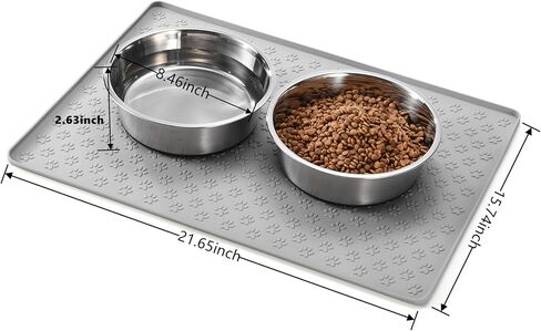 2 Packs Stainless Steel Metal Dog/Cat Bowl & Waterproof Pet Feeding Silicone Mats with High Lips,Rubber Base Anti Slip Heavy-Duty Bowl,mats for Controlling Water and Food Spills to Protect The Floor. in Saudi Arabia