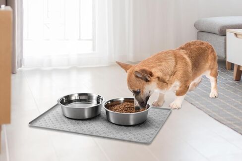 2 Packs Stainless Steel Metal Dog/Cat Bowl & Waterproof Pet Feeding Silicone Mats with High Lips,Rubber Base Anti Slip Heavy-Duty Bowl,mats for Controlling Water and Food Spills to Protect The Floor. in Saudi Arabia