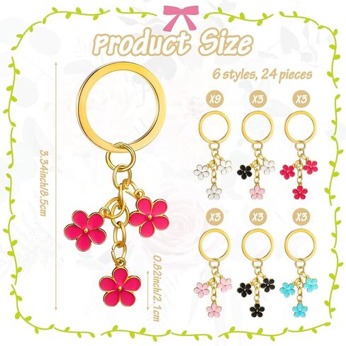 24 Pcs Flower Keychain Cute Handbag Key Chain Bulk Aesthetic Key Ring Charms for Handbags Purse Accessories in Kuwait