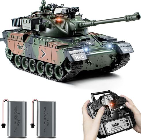 1:18 RC Tank, 2.4Ghz US M60 Remote Control Tank Model Toys, 15 Channel Battle Military Tank with Smoke, Light Sound, Volume Switch, Army Toy for Adult and Kid That Shoots BBS and Water Bombs in Kuwait