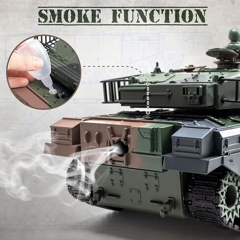 1:18 RC Tank, 2.4Ghz US M60 Remote Control Tank Model Toys, 15 Channel Battle Military Tank with Smoke, Light Sound, Volume Switch, Army Toy for Adult and Kid That Shoots BBS and Water Bombs in Kuwait