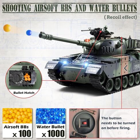 1:18 RC Tank, 2.4Ghz US M60 Remote Control Tank Model Toys, 15 Channel Battle Military Tank with Smoke, Light Sound, Volume Switch, Army Toy for Adult and Kid That Shoots BBS and Water Bombs in Kuwait