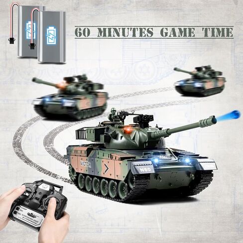 1:18 RC Tank, 2.4Ghz US M60 Remote Control Tank Model Toys, 15 Channel Battle Military Tank with Smoke, Light Sound, Volume Switch, Army Toy for Adult and Kid That Shoots BBS and Water Bombs in Kuwait