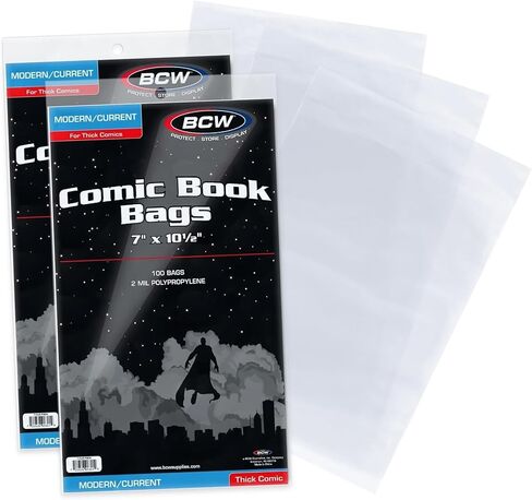 BCW Thick Current/Modern Comic Bags - 100 ct | Acid-Free Modern Comic Bags for Current Issues | Exterior 7 x 10 1/2 inches | Crystal Clear Protection for Your Comic Collection in Kuwait
