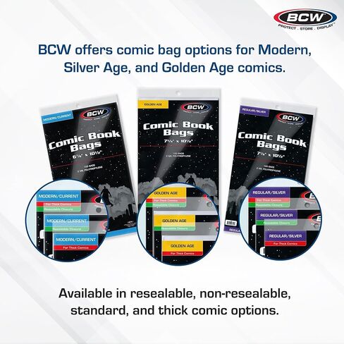BCW Thick Current/Modern Comic Bags - 100 ct | Acid-Free Modern Comic Bags for Current Issues | Exterior 7 x 10 1/2 inches | Crystal Clear Protection for Your Comic Collection in Kuwait