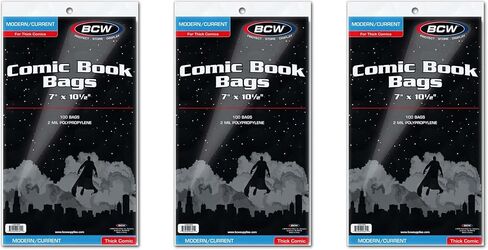 BCW Thick Current/Modern Comic Bags - 100 ct | Acid-Free Modern Comic Bags for Current Issues | Exterior 7 x 10 1/2 inches | Crystal Clear Protection for Your Comic Collection in Kuwait