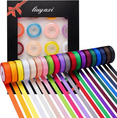 LIUYAXI 100 Yards Solid Grosgrain Ribbon, 3/8" X 5 Yard/Roll, 20 Colors Rainbow Multicolor Fabric Ribbons Roll Perfect for Crafts Gifts Wrapping Flower Bouquet Hair Bows & Other Projects in Kuwait