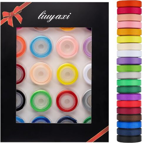LIUYAXI 100 Yards Solid Grosgrain Ribbon, 3/8" X 5 Yard/Roll, 20 Colors Rainbow Multicolor Fabric Ribbons Roll Perfect for Crafts Gifts Wrapping Flower Bouquet Hair Bows & Other Projects in Kuwait