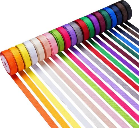 LIUYAXI 100 Yards Solid Grosgrain Ribbon, 3/8" X 5 Yard/Roll, 20 Colors Rainbow Multicolor Fabric Ribbons Roll Perfect for Crafts Gifts Wrapping Flower Bouquet Hair Bows & Other Projects in Kuwait