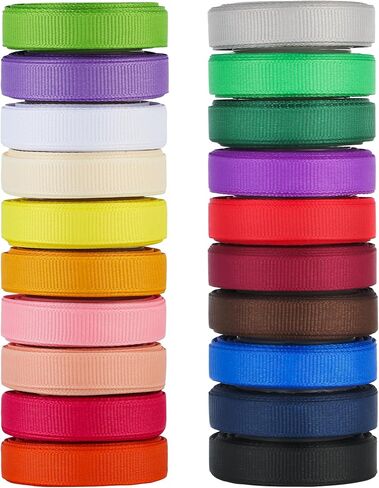 LIUYAXI 100 Yards Solid Grosgrain Ribbon, 3/8" X 5 Yard/Roll, 20 Colors Rainbow Multicolor Fabric Ribbons Roll Perfect for Crafts Gifts Wrapping Flower Bouquet Hair Bows & Other Projects in Kuwait