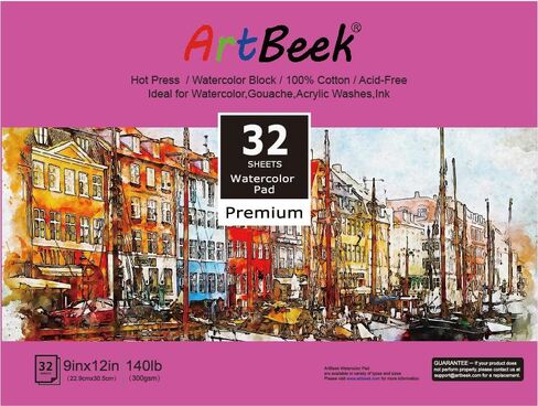 ArtBeek Watercolor Paper Block, Watercolor Block 100% Cotton 140g/300GSM (9X12 Cold Press) in Kuwait