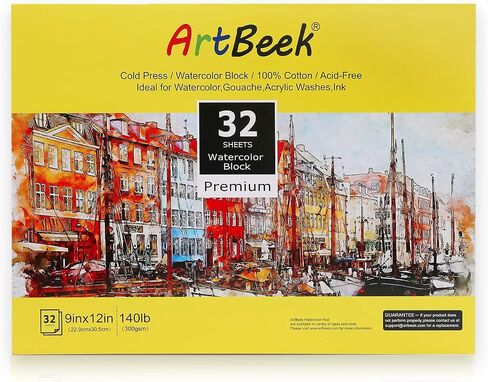 ArtBeek Watercolor Paper Block, Watercolor Block 100% Cotton 140g/300GSM (9X12 Cold Press) in Kuwait