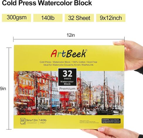 ArtBeek Watercolor Paper Block, Watercolor Block 100% Cotton 140g/300GSM (9X12 Cold Press) in Kuwait