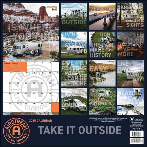 TF PUBLISHING 2025 Airstream: Live Riveted Wall Calendar | Large Grids for Appointments and Scheduling | Vertical Monthly Wall Calendar 2025 | Premium Matte Paper | 12" x 12" in Kuwait