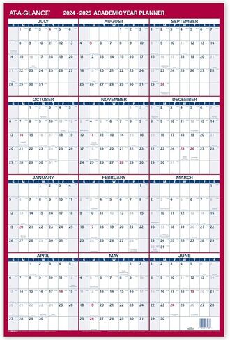 AT-A-GLANCE 2024-2025 Erasable Calendar, Dry Erase Wall Planner, 36" x 24", Large, Academic & Regular Year, Double Sided, Horizontal (PM200S2825) in Kuwait