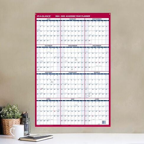 AT-A-GLANCE 2024-2025 Erasable Calendar, Dry Erase Wall Planner, 36" x 24", Large, Academic & Regular Year, Double Sided, Horizontal (PM200S2825) in Kuwait