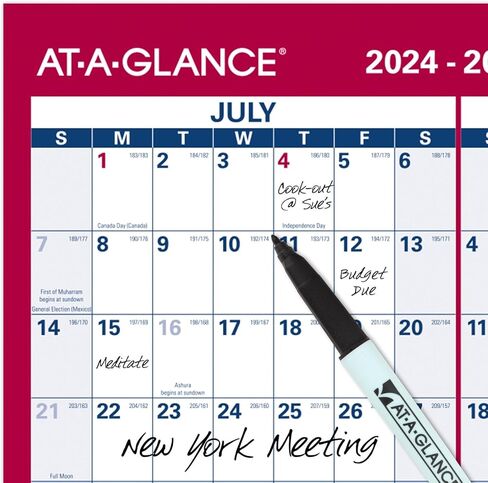 AT-A-GLANCE 2024-2025 Erasable Calendar, Dry Erase Wall Planner, 36" x 24", Large, Academic & Regular Year, Double Sided, Horizontal (PM200S2825) in Kuwait