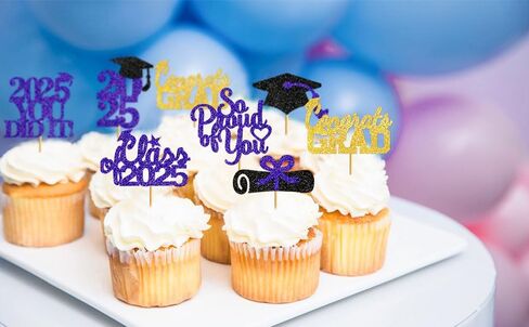 40Pcs Graduation Cupcake Toppers 2025 Graduation Decorations Class of 2025 Blue Graduation Hat Cupcake Toppers Graduation Picks Graduation Party Decorations 2025 in Kuwait