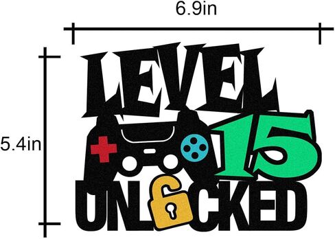 Level 14th Unlocked Sign Cake Topper Happy 14th Birthday Level Up Tenth Cake Decorations for Video Game Controller Themed Kids Boy Girl Bday Party Supplies Double Sided (14th) in Kuwait