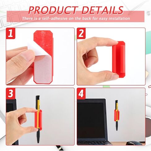 حامل القلم 12 مساءً سيليكون ، حامل قلم لاصق للمكتب أو أي سطح ، حامل علامة رصاص قلم رصاص ، مستلزمات للمعلمين للصفات الدراسية ومكتب المكتب (أحمر) in Kuwait