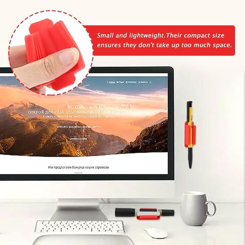حامل القلم 12 مساءً سيليكون ، حامل قلم لاصق للمكتب أو أي سطح ، حامل علامة رصاص قلم رصاص ، مستلزمات للمعلمين للصفات الدراسية ومكتب المكتب (أحمر) in Kuwait