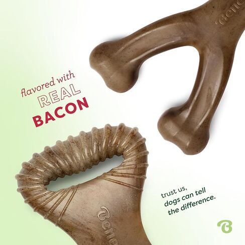 Benebone 2-Pack Wishbone/Dental Durable Dog Chew Toys, Real Bacon, Made in USA, Large in Saudi Arabia