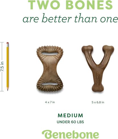 Benebone 2-Pack Wishbone/Dental Durable Dog Chew Toys, Real Bacon, Made in USA, Large in Saudi Arabia