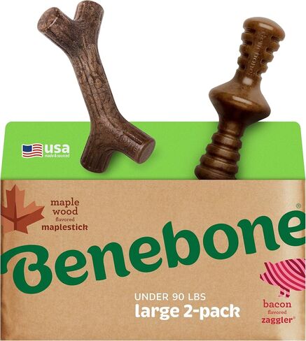 Benebone 2-Pack Wishbone/Dental Durable Dog Chew Toys, Real Bacon, Made in USA, Large in Saudi Arabia