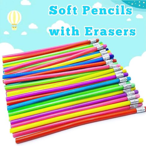 45 Pack Flexible Soft Pencil,7.1 Inch Magic Bend Pencils,Soft Novelty Pencil with Eraser for Kids Gift Students School Classroom Supplies in Saudi Arabia