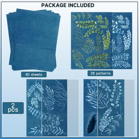 Novwang 80 pcs paper cyanotype paper ، stistivity sun in print paper kit with اثنين من الأكمام الواضحة المخصصة وقالب حزمة واحدة ، مشروع فنون وورق صنف من الشمس (5.8 × 4.1 بوصة) in Kuwait