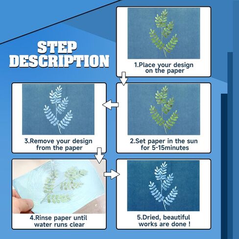 Novwang 80 pcs paper cyanotype paper ، stistivity sun in print paper kit with اثنين من الأكمام الواضحة المخصصة وقالب حزمة واحدة ، مشروع فنون وورق صنف من الشمس (5.8 × 4.1 بوصة) in Kuwait