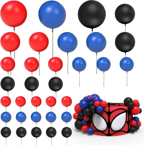 33 Pieces Ball Cake Topper Foam Balls Cupcake Topper Mini Balloon Cake Topper Red Blue White Cartoon Color Series Balls Cake Decorations for Birthday Wedding Anniversary Party Supplies (blue) in Saudi Arabia
