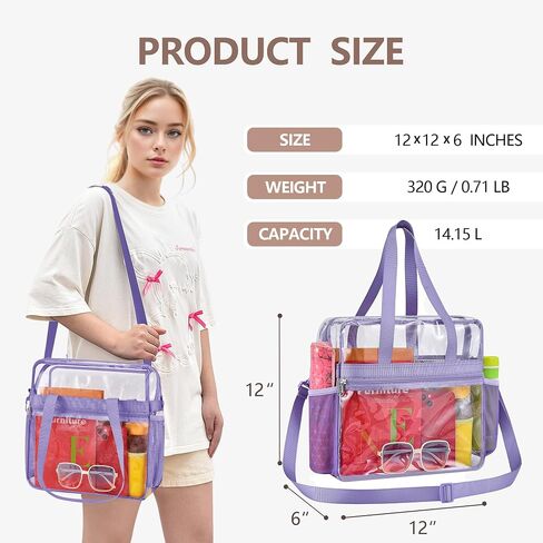 Clear Bag for Stadium Events 12x6x12, Clear Message Bag Stadium Approved with Reinforced Shoulder Straps, Transparent Bag for Sports Events Concert and Festival in Saudi Arabia