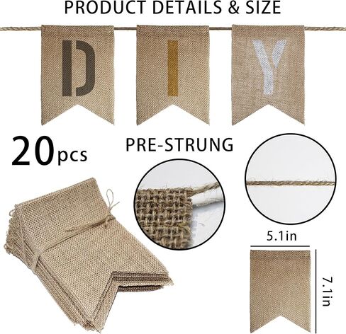 15 PCS Burlap Banner DIY Kit With 27 PCS Letter Stencil Banner Burlap Painting For Party Decorations Swallowtail Flags For Birthday in Kuwait
