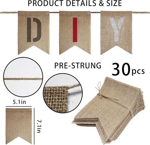15 PCS Burlap Banner DIY Kit With 27 PCS Letter Stencil Banner Burlap Painting For Party Decorations Swallowtail Flags For Birthday in Kuwait