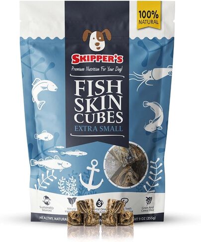 Skipper's Cod Fish Skin Twists Chews - 100 ٪ علاجات خالية من الحبوب السمكية للكلاب ، عالية في البروتين ومنخفض في الدهون ، أوميغا 3 زيوت | عظيم للأسنان (قصيرة ، 2.5 أوقية) in Kuwait