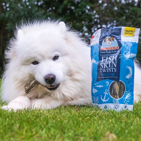 Skipper's Cod Fish Skin Twists Chews - 100 ٪ علاجات خالية من الحبوب السمكية للكلاب ، عالية في البروتين ومنخفض في الدهون ، أوميغا 3 زيوت | عظيم للأسنان (قصيرة ، 2.5 أوقية) in Kuwait