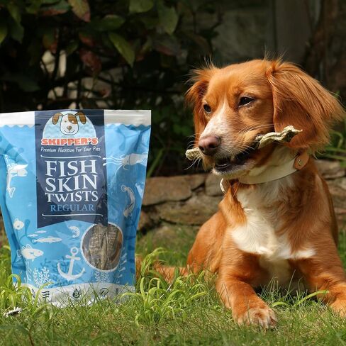 Skipper's Cod Fish Skin Twists Chews - 100 ٪ علاجات خالية من الحبوب السمكية للكلاب ، عالية في البروتين ومنخفض في الدهون ، أوميغا 3 زيوت | عظيم للأسنان (قصيرة ، 2.5 أوقية) in Kuwait